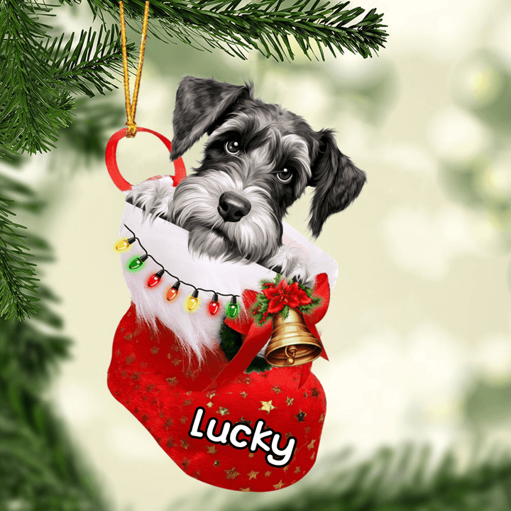 Customized Standard Schnauzer Dog In Christmas Stocking Acrylic Ornament, Christmas Gifts Ornament for Dog Lover