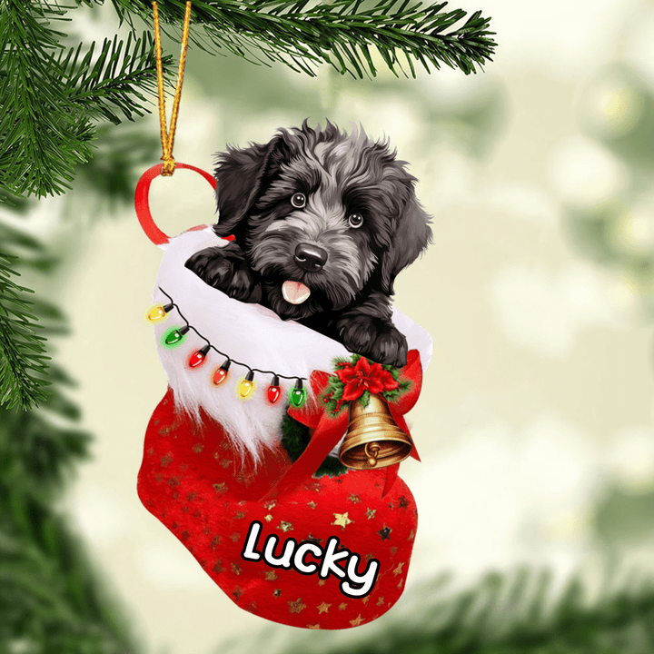 Personalized Bouvier des Flandres In Christmas Stocking Acrylic Ornament, Christmas Gifts Ornament for Dog Lover