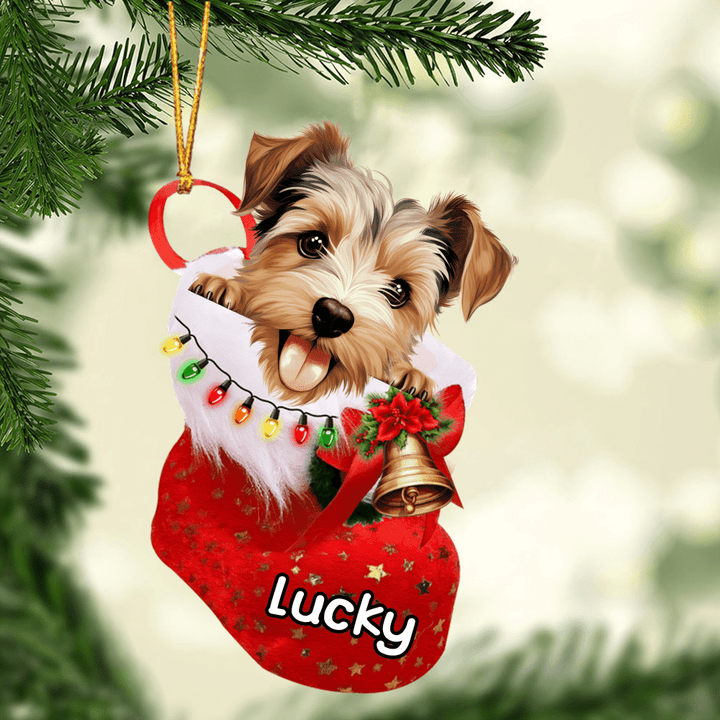 Personalized Biewer Terrier in Christmas Stocking Acrylic Ornament, Christmas Gifts Ornament for Dog Lover