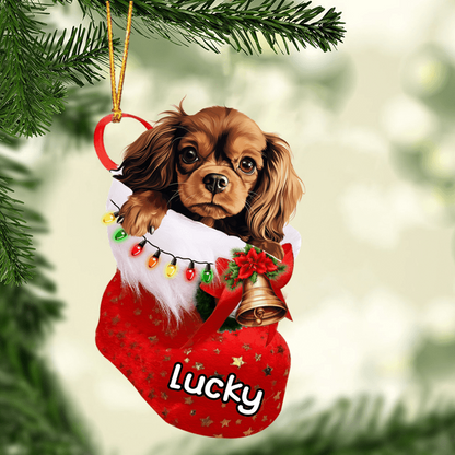Customized English Toy Spaniel Dog In Christmas Stocking Acrylic Ornament, Christmas Gifts Ornament for Dog Lover