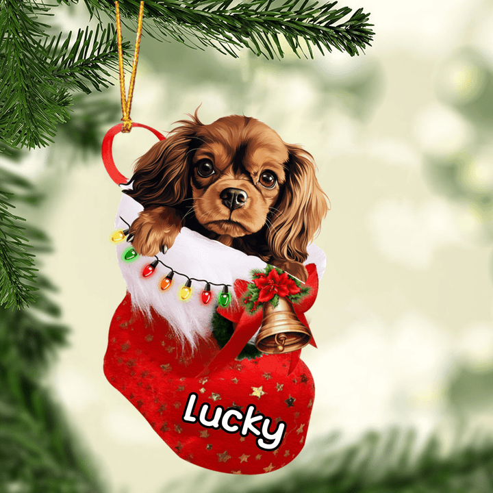 Customized English Toy Spaniel Dog In Christmas Stocking Acrylic Ornament, Christmas Gifts Ornament for Dog Lover