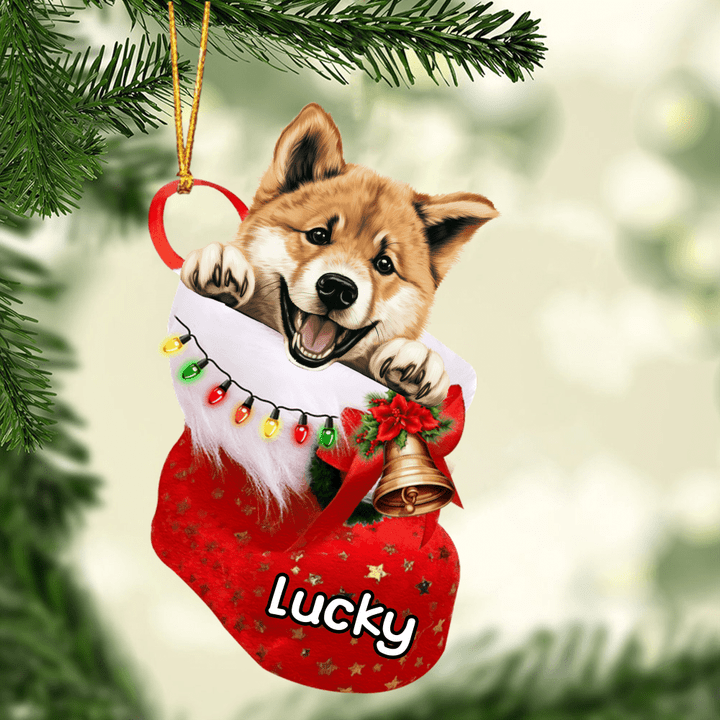 Custom Name Akita Dog in Christmas Stocking Acrylic Ornament, Christmas Gifts Ornament for Dog Lover