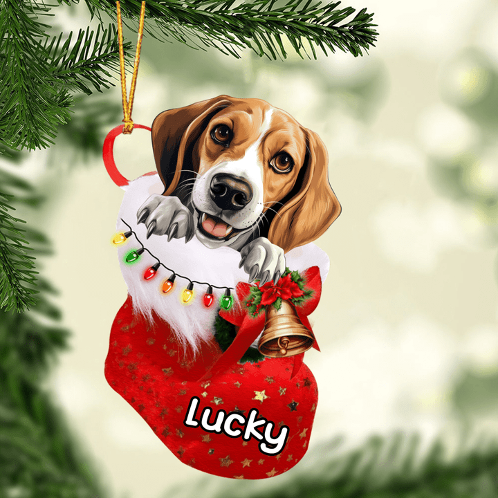 Custom Name American Foxhound Dog in Christmas Stocking  Acrylic Ornament, Christmas Gifts Ornament for Dog Lover, New Year