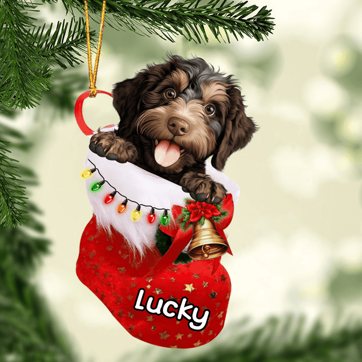 Personalized Barbet in Christmas Stocking Acrylic Ornament, Christmas Gifts Ornament for Dog Lover