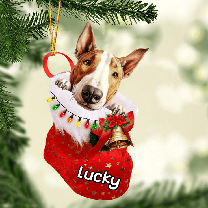 Personalized Bull Terrier Dog In Christmas Stocking Acrylic Ornament, Christmas Gifts Ornament for Dog Lover