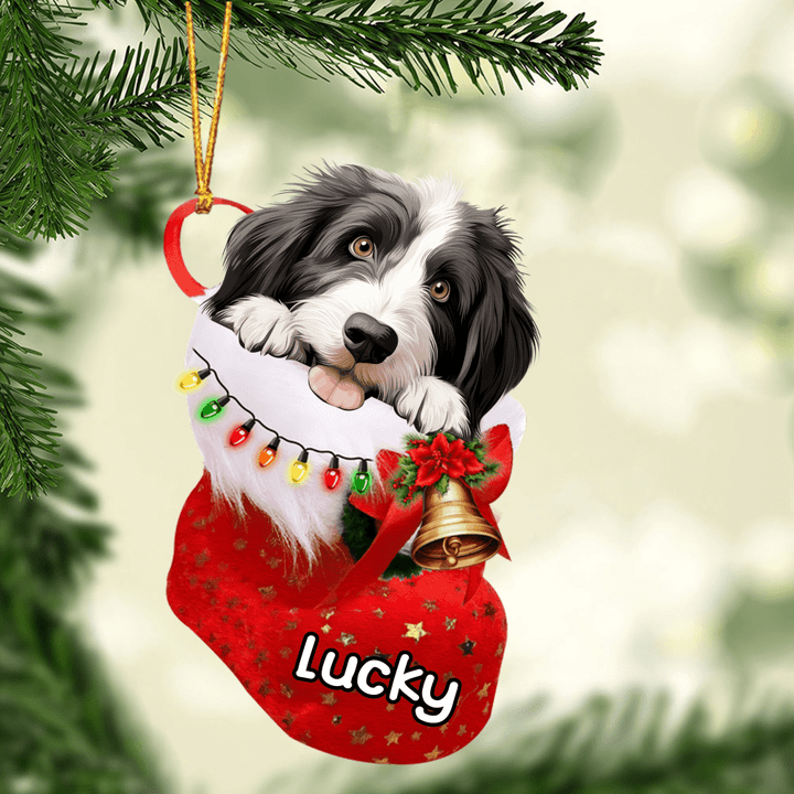 Personalized Bearded Collie in Christmas Stocking Acrylic  Ornament, Christmas Gifts Ornament for Dog Lover