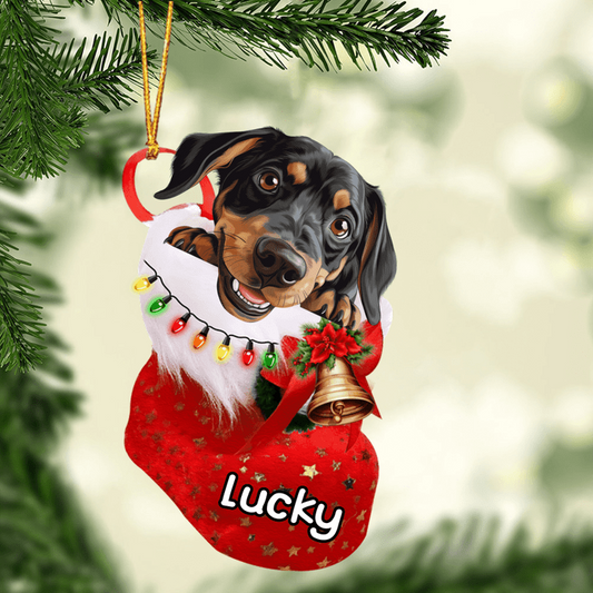 Personalized Austrian Black and Tan Hound in Christmas Stocking Acrylic Christmas Ornament, Christmas Gifts Ornament for Dog Lover