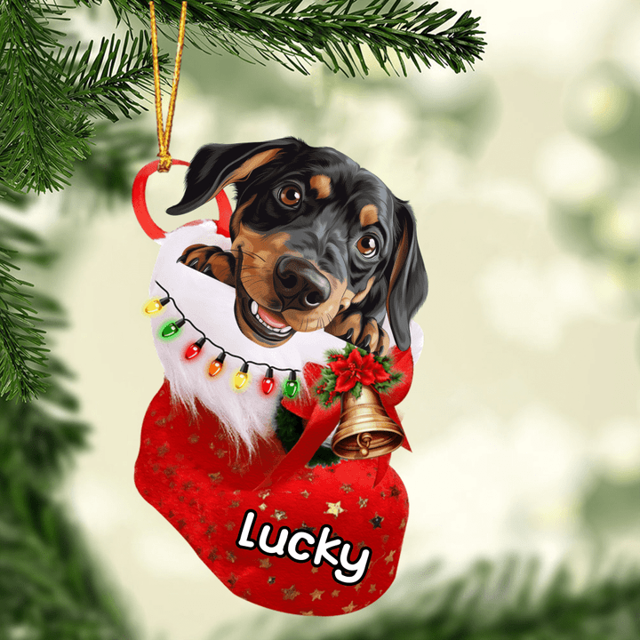 Personalized Austrian Black and Tan Hound in Christmas Stocking Acrylic Christmas Ornament, Christmas Gifts Ornament for Dog Lover