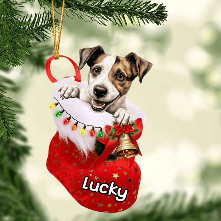 Customized Russell Terrier Dog In Christmas Stocking Acrylic Ornament, Christmas Gifts Ornament for Dog Lover