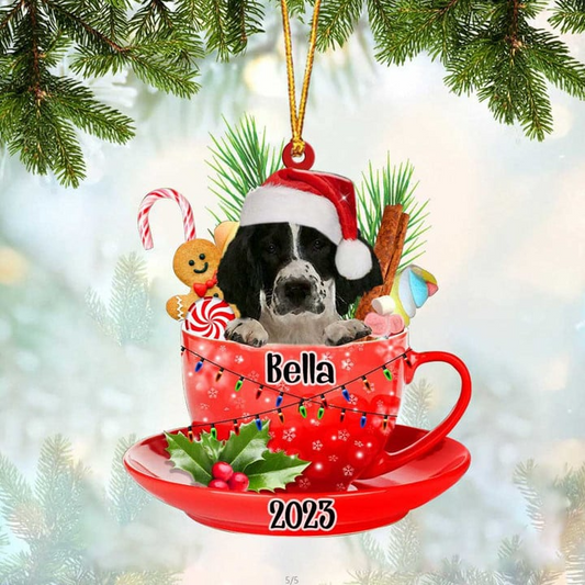 Custom English Springer Spaniel Dog In Cup Acrylic Ornament, Personalized Ornament Gifts For Christmas Dog Mom