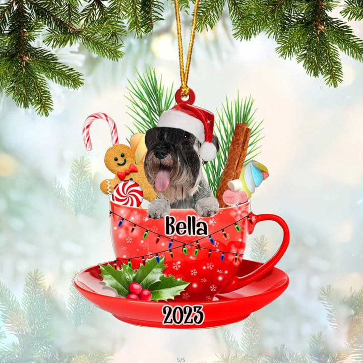 Customized Schnauzer Dog In Christmas Cup Acrylic Ornament, Personalized Ornament Gifts For Christmas Dog Mom