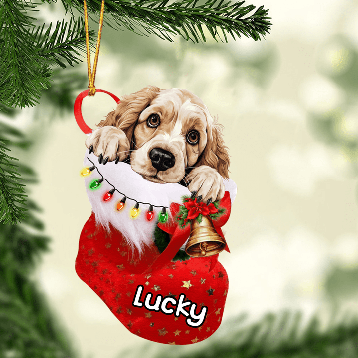 Personalized Clumber Spaniel In Christmas Stocking Acrylic Ornament, Christmas Gifts Ornament for Dog Lover