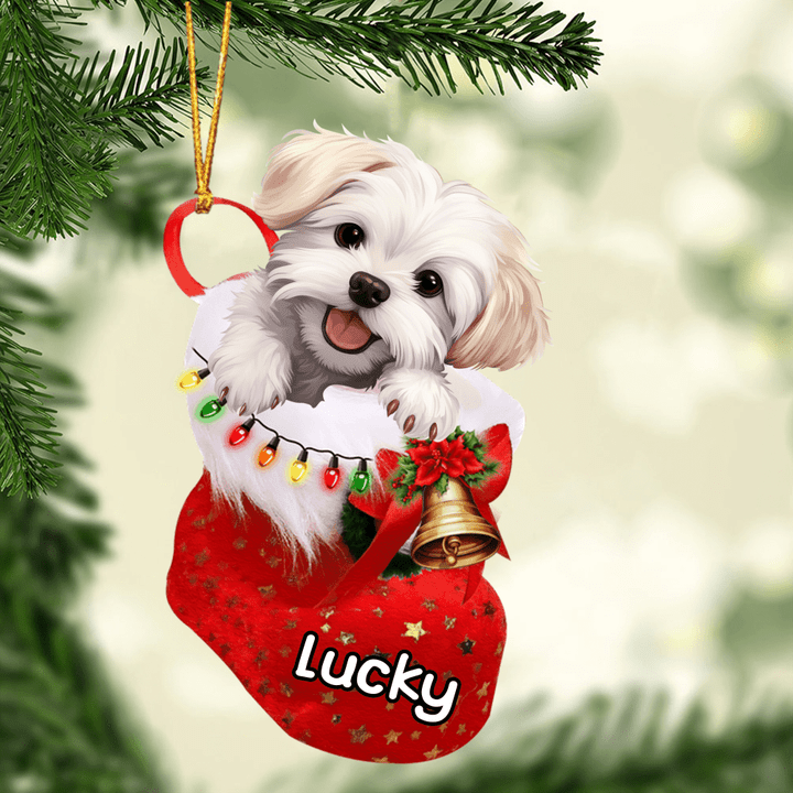 Customized Maltese Dog In Christmas Stocking Acrylic Ornament, Christmas Gifts Ornament for Dog Lover