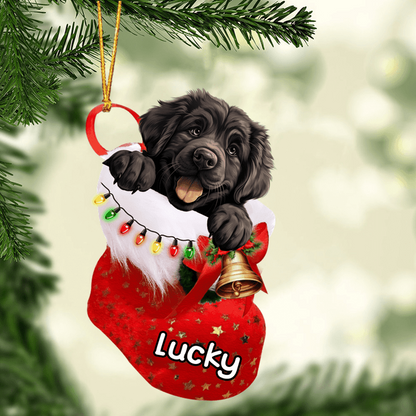 Customized Newfoundland Dog In Christmas Stocking Acrylic Ornament, Christmas Gifts Ornament for Dog Lover