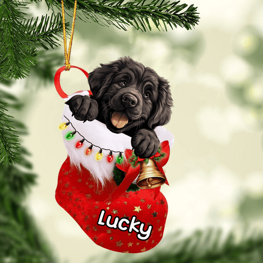 Customized Newfoundland Dog In Christmas Stocking Acrylic Ornament, Christmas Gifts Ornament for Dog Lover