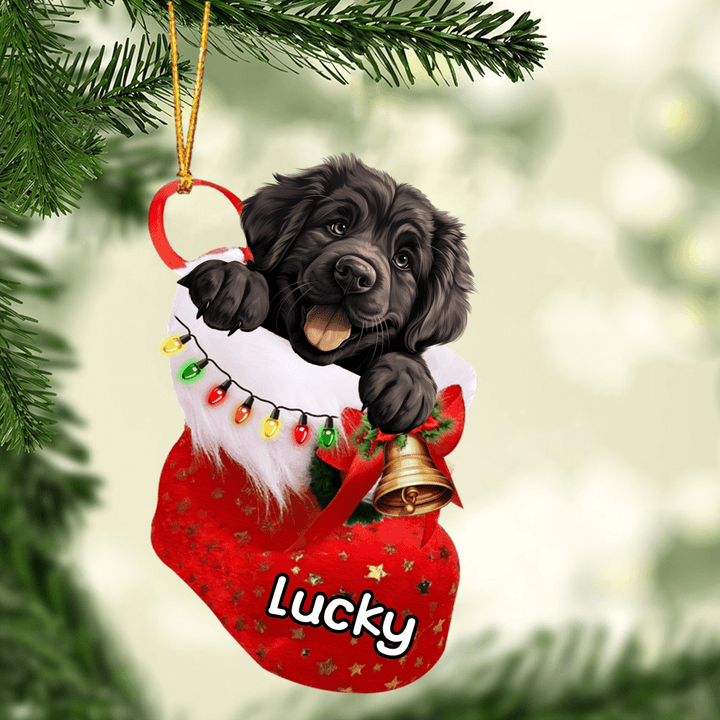 Customized Newfoundland Dog In Christmas Stocking Acrylic Ornament, Christmas Gifts Ornament for Dog Lover