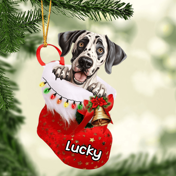 Customized Great Dane Dog In Christmas Stocking Acrylic Ornament, Christmas Gifts Ornament for Dog Lover