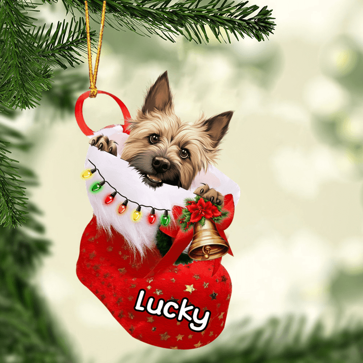 Personalized Cairn Terrier Dog In Christmas Stocking Acrylic Ornament, Christmas Gifts Ornament for Dog Lover