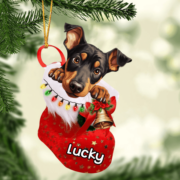 Customized Awesome Doberman Pinscher In Christmas Stocking Acrylic Ornament, Christmas Gifts Ornament for Dog Lover