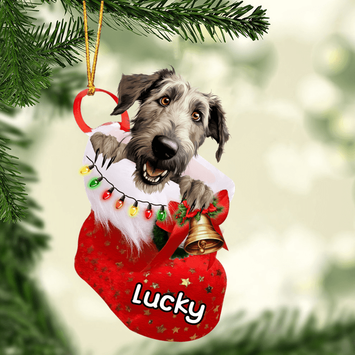 Customized Irish Wolfhound Dog In Christmas Stocking Acrylic Ornament, Christmas Gifts Ornament for Dog Lover