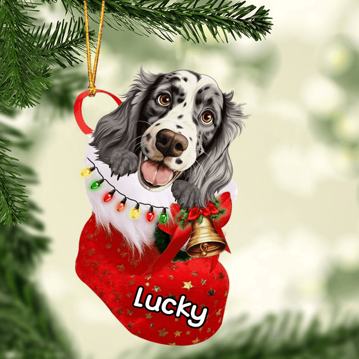 Customized Awesome English Setter In Christmas Stocking Acrylic Ornament, Christmas Gifts Ornament for Dog Lover