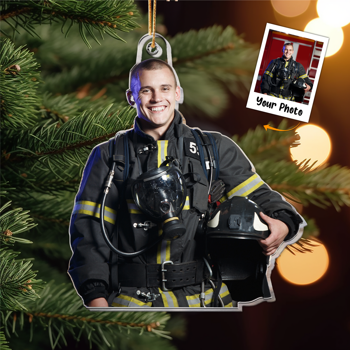 Customized Firefighter Photo Acrylic Ornament, Meaningful Gift For Son, Grandson, Dad