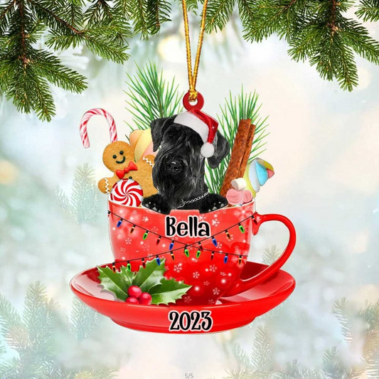 Customized Giant Schnauzer Dog In Cup Acrylic Ornament, Personalized Ornament Gifts For Christmas Dog Mom