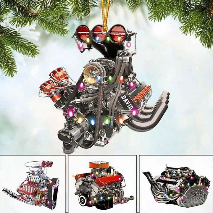 Personalized Drag Racing Hot Rod V8 Engine Acrylic Ornament, Custom Christmas Ornament Gifts For Car Racing Lovers