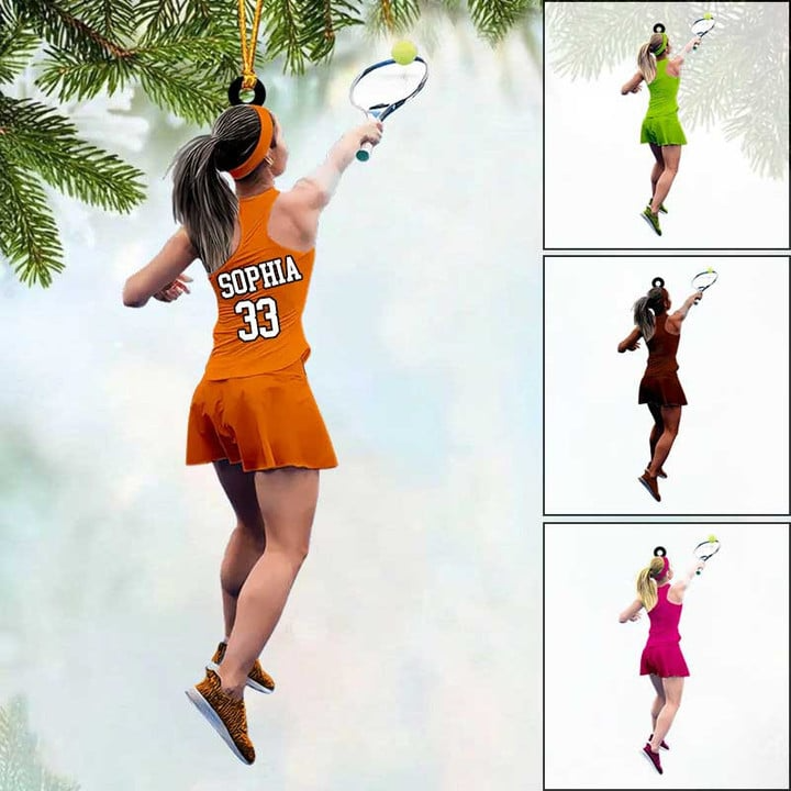 Personalized Tennis Girl Acrylic Ornament, Custom Christmas Ornament Gifts For Tennis Lovers