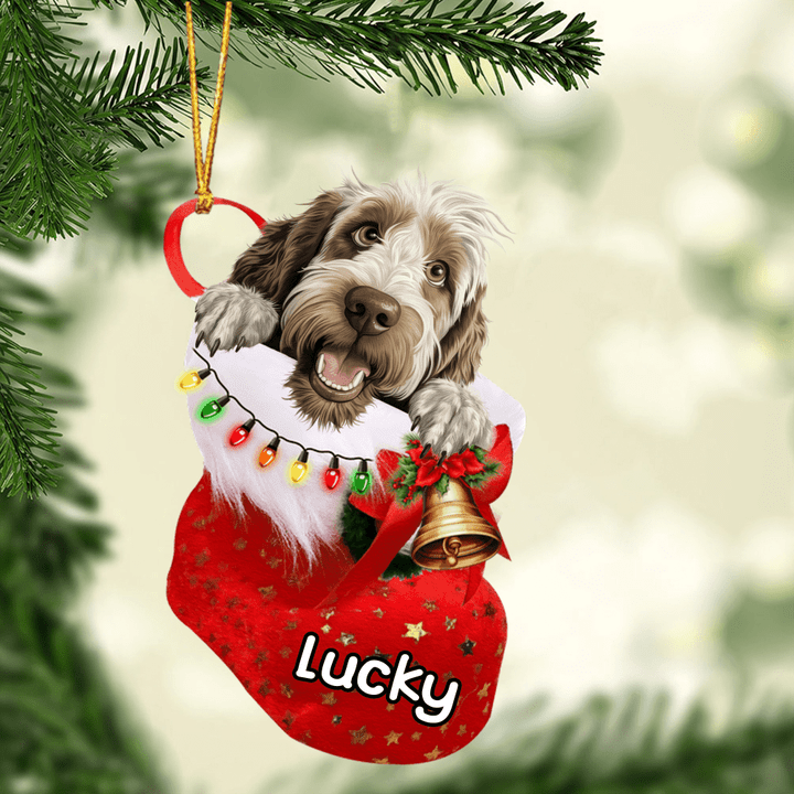 Customized Spinone Italiano Dog In Christmas Stocking Acrylic Ornament, Christmas Gifts Ornament for Dog Lover