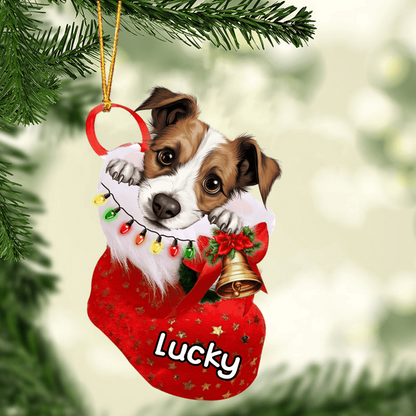 Customized Jack Russell Terrier Dog In Stocking Acrylic Christmas Ornament, Christmas Acrylic Ornament for Dog Lover