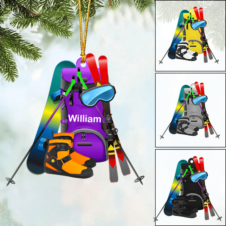 Personalized Skiing Tool Acrylic Ornament, Custom Christmas Ornament Gifts For Skiing Lovers