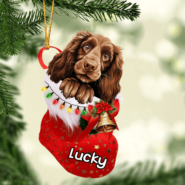 Customized Field Spaniel Dog In Christmas Stocking Acrylic Ornament, Christmas Gifts Ornament for Dog Lover