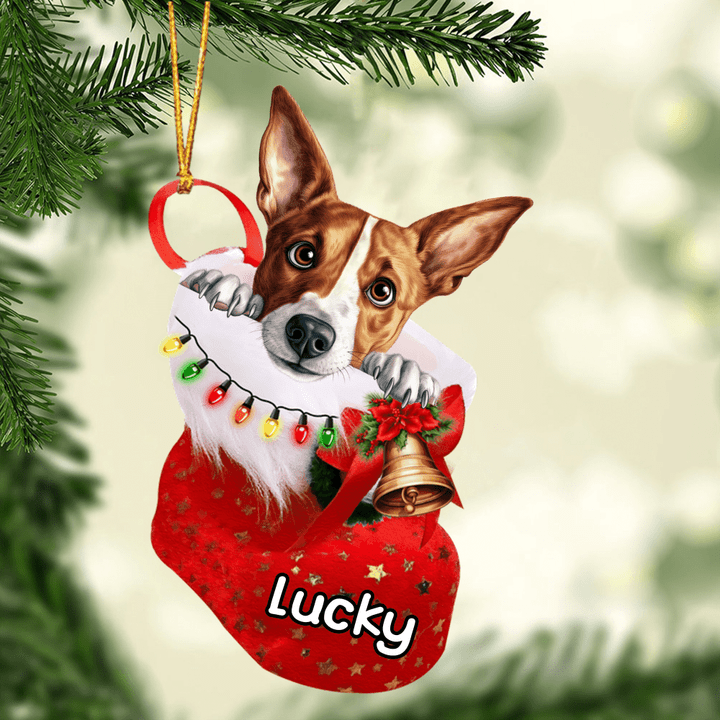 Personalized Basenji in Christmas Stocking Acrylic Ornament, Christmas Gifts Ornament for Dog Lover