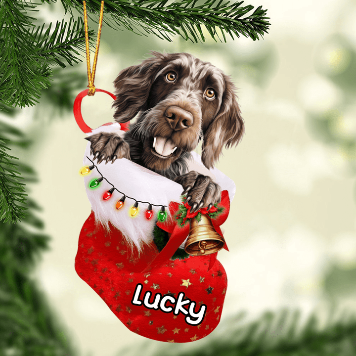 Customized German Wirehaired Pointer Dog In Christmas Stocking Acrylic Ornament, Christmas Gifts Ornament for Dog Lover