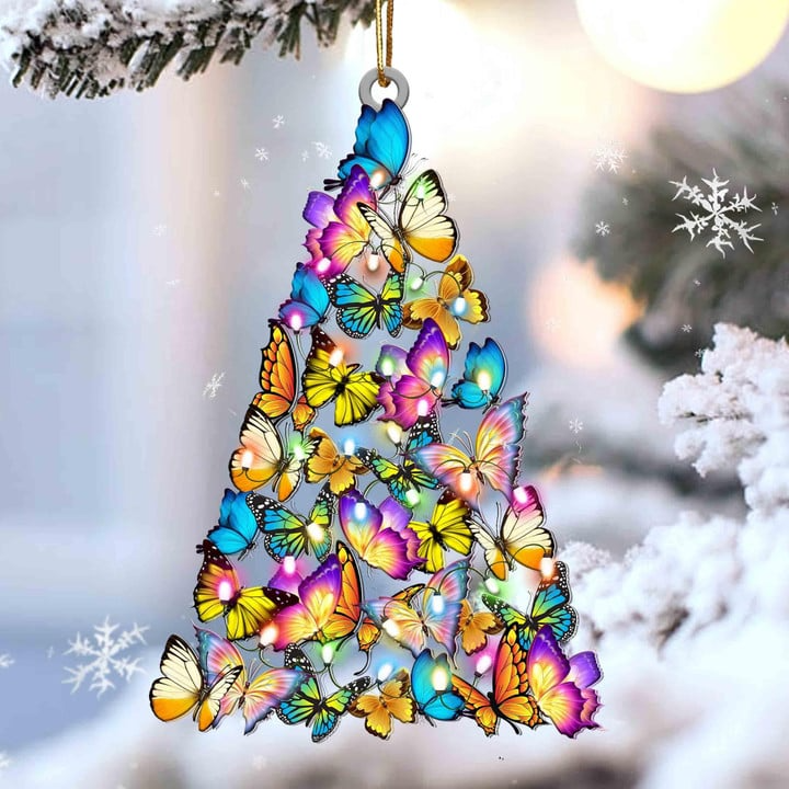 Butterfly Light Christmas Tree Acrylic Ornament, Christmas Gifts Ornament for Butterfly Lover