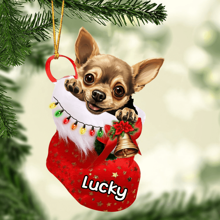 Personalized Chihuahua Dog In Christmas Stocking Acrylic Ornament, Christmas Gifts Ornament for Dog Lover