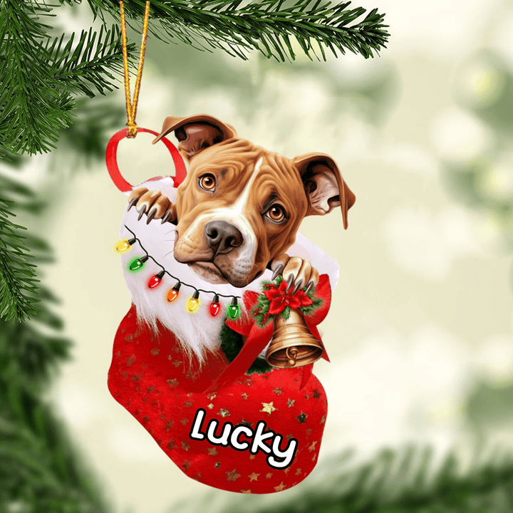 Personalized American Pit Bull Terrier in Christmas Stocking Acrylic Ornament, Christmas Gifts Ornament for Dog Lover