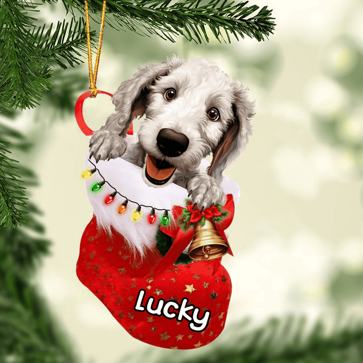 Personalized Bedlington Terrier in Christmas Stocking Acrylic Ornament, Christmas Gifts Ornament for Dog Lover