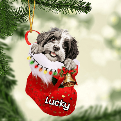 Customized Awesome Havanese Dog In Stocking Acrylic Ornament, Christmas Gifts Ornament for Dog Lover