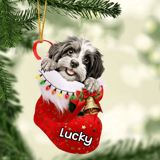 Customized Awesome Havanese Dog In Stocking Acrylic Ornament, Christmas Gifts Ornament for Dog Lover