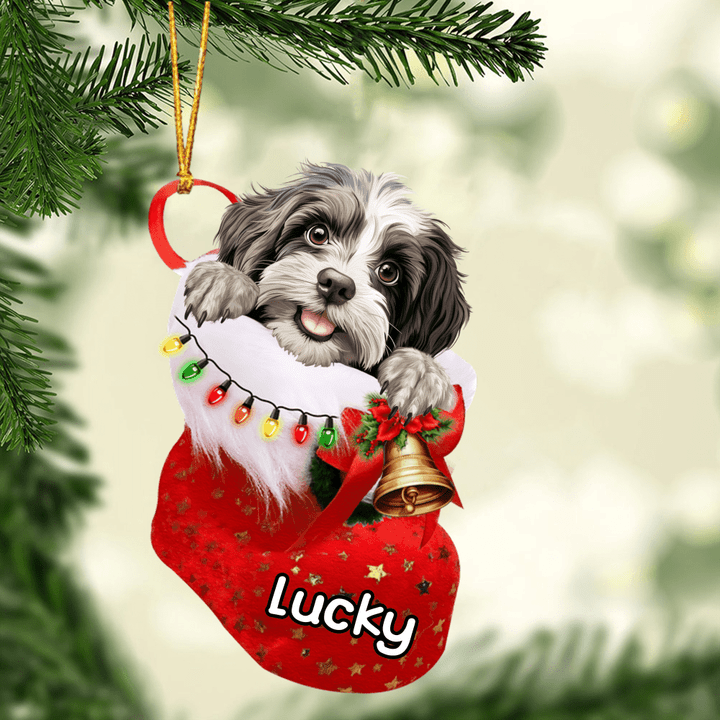 Customized Awesome Havanese Dog In Stocking Acrylic Ornament, Christmas Gifts Ornament for Dog Lover