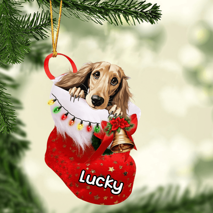 Customized Saluki Dog In Christmas Stocking Acrylic Ornament, Christmas Gifts Ornament for Dog Lover