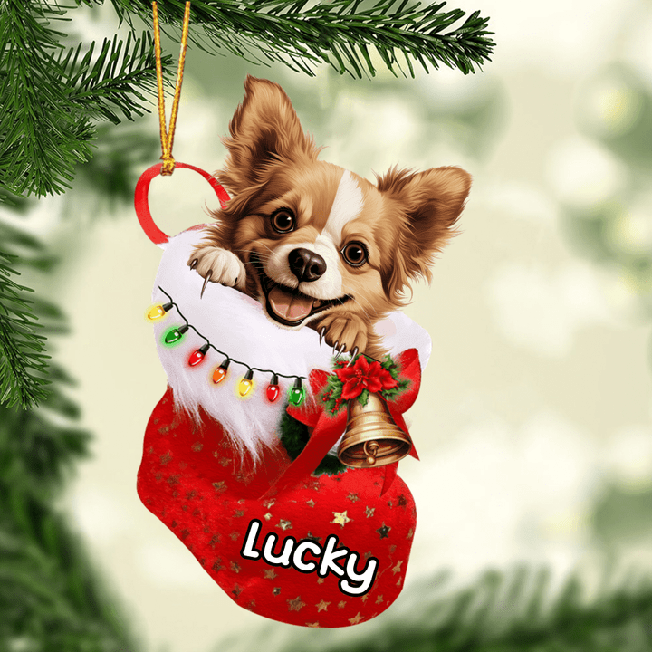 Customized Baby Russian Toy Dog In Christmas Stocking Acrylic Ornament, Christmas Gifts Ornament for Dog Lover