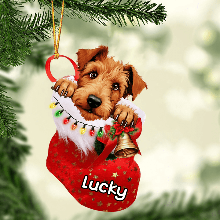 Customized Irish Terrier Dog In Stocking Acrylic Ornament, Christmas Gifts Ornament for Dog Lover