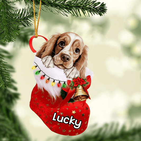 Custom Name American Cocker Spaniel Dog in Christmas Stocking Acrylic Ornament, Christmas Gifts Ornament for Dog Lover