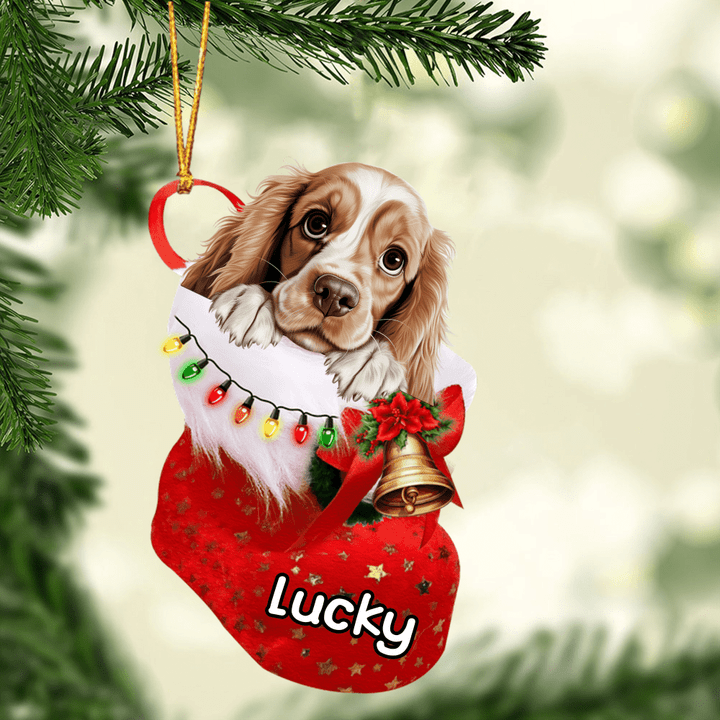 Custom Name American Cocker Spaniel Dog in Christmas Stocking Acrylic Ornament, Christmas Gifts Ornament for Dog Lover