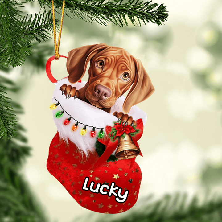 Customized Vizsla Dog  In Christmas Stocking Acrylic Ornament, Christmas Gifts Ornament for Dog Lover