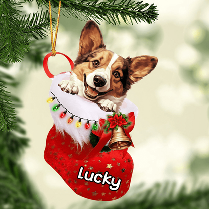 Personalized Welsh Corgi Dog In Christmas Stocking Acrylic Ornament, Christmas Gifts Ornament for Dog Lover
