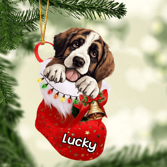 Customized St. Bernard Dog In Stocking Acrylic Ornament, Christmas Gifts Ornament for Dog Lover